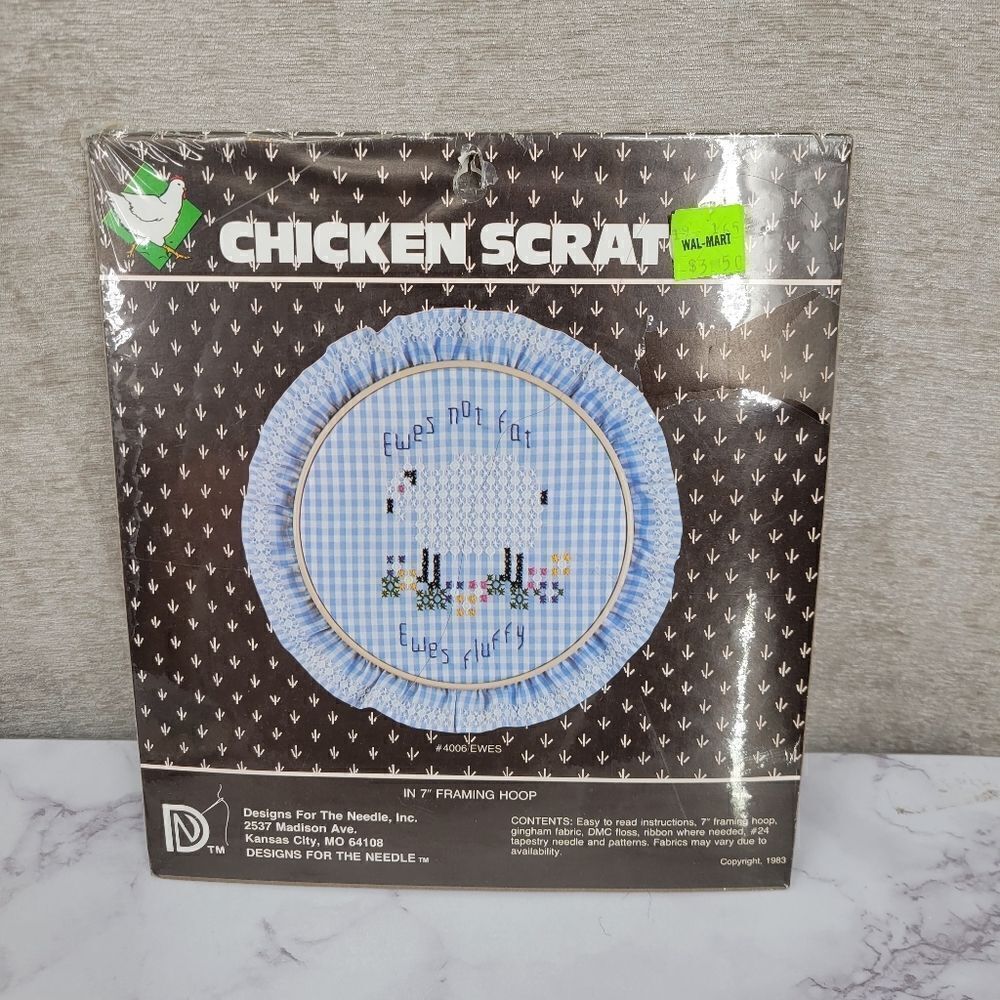 Chicken Scratch VTG Deadstock Embroidery Kit Gingham "Ewes Not Fat Ewes Fluffy"